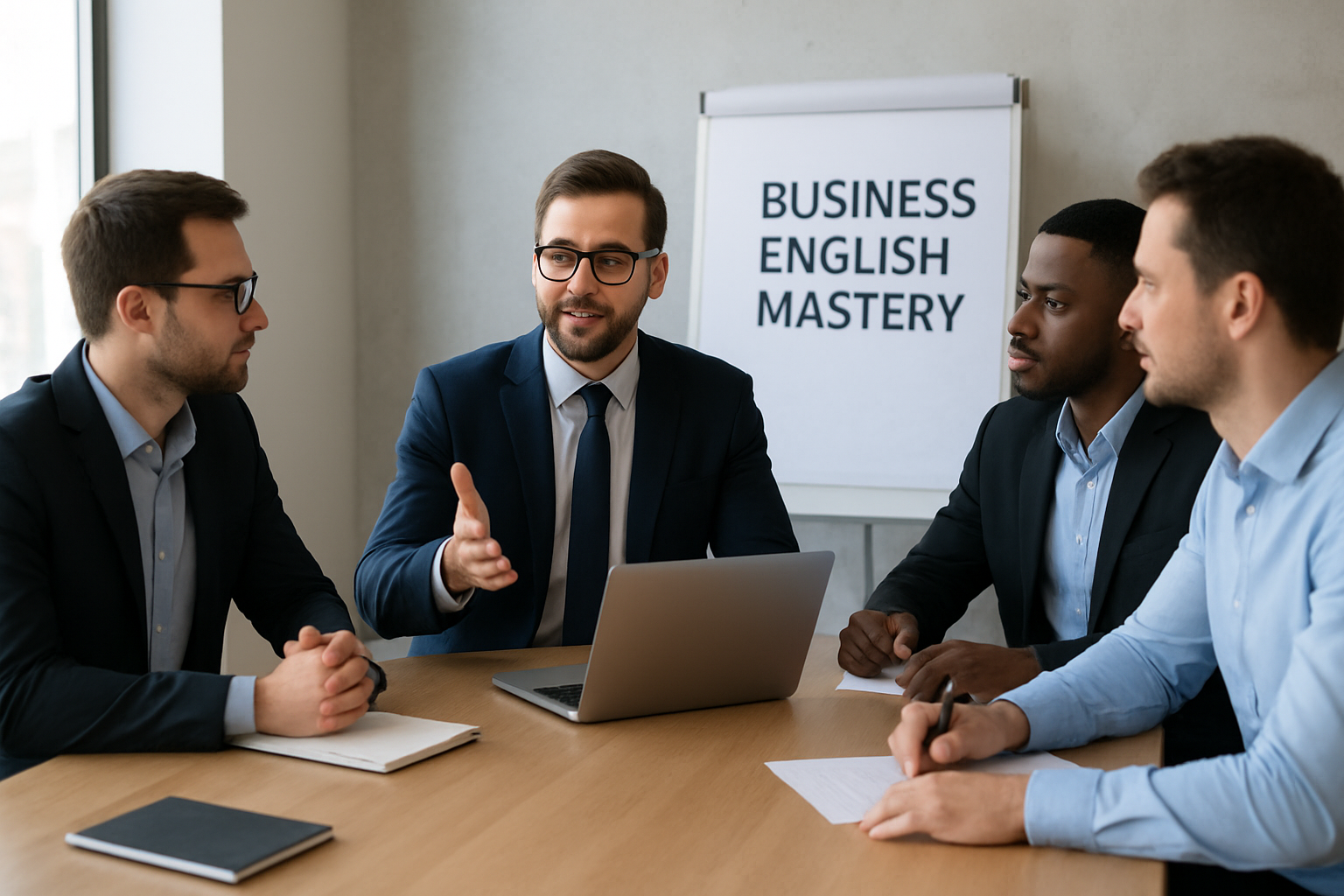 Business professional giving presentation in English - Best English courses for professionals