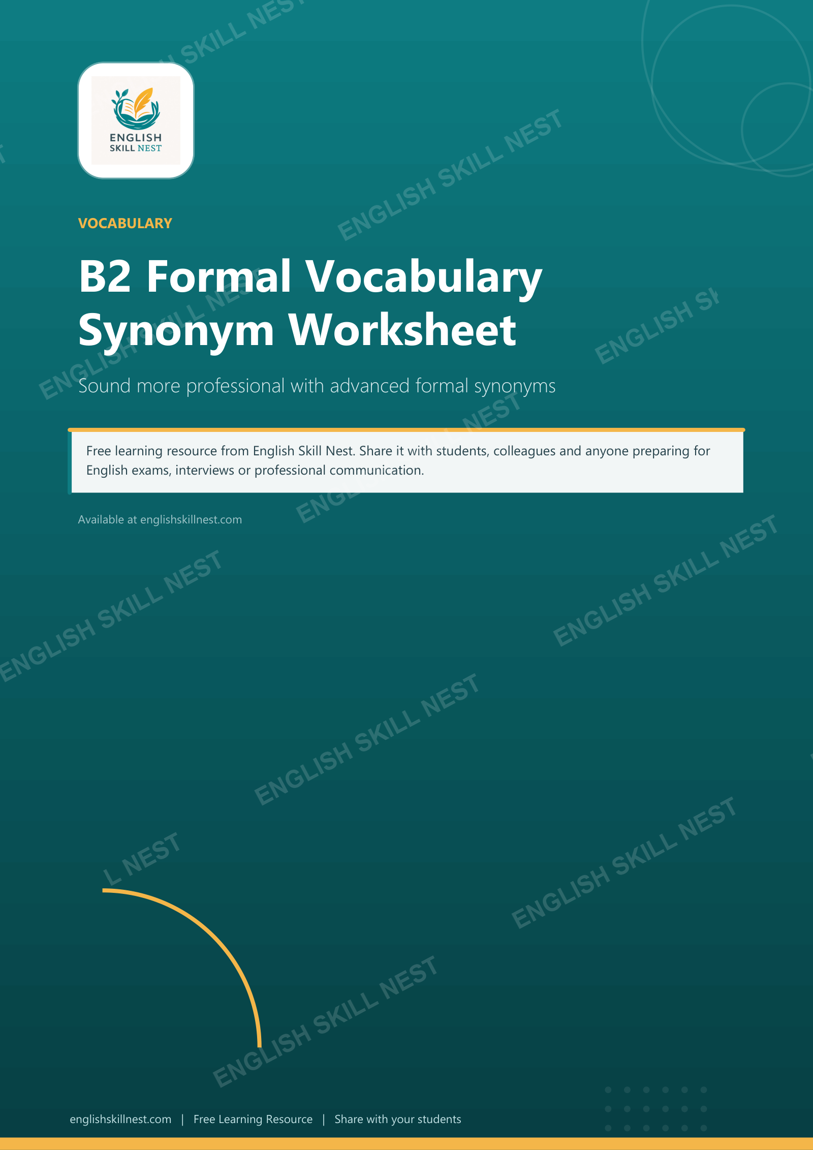 B2 Formal Vocabulary Synonym Worksheet - page 1 preview