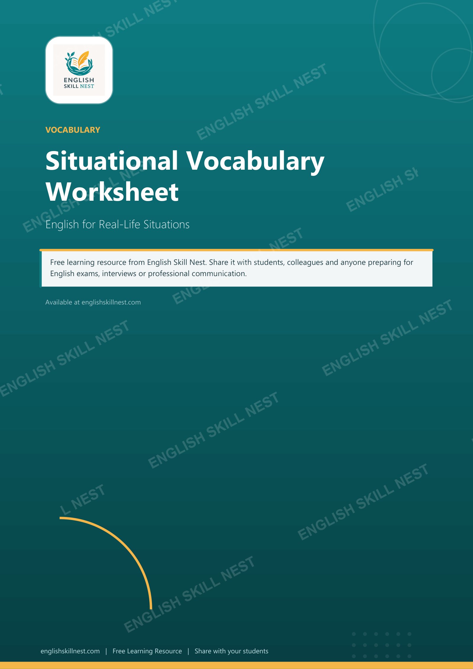Situational Vocabulary Worksheet - page 1 preview