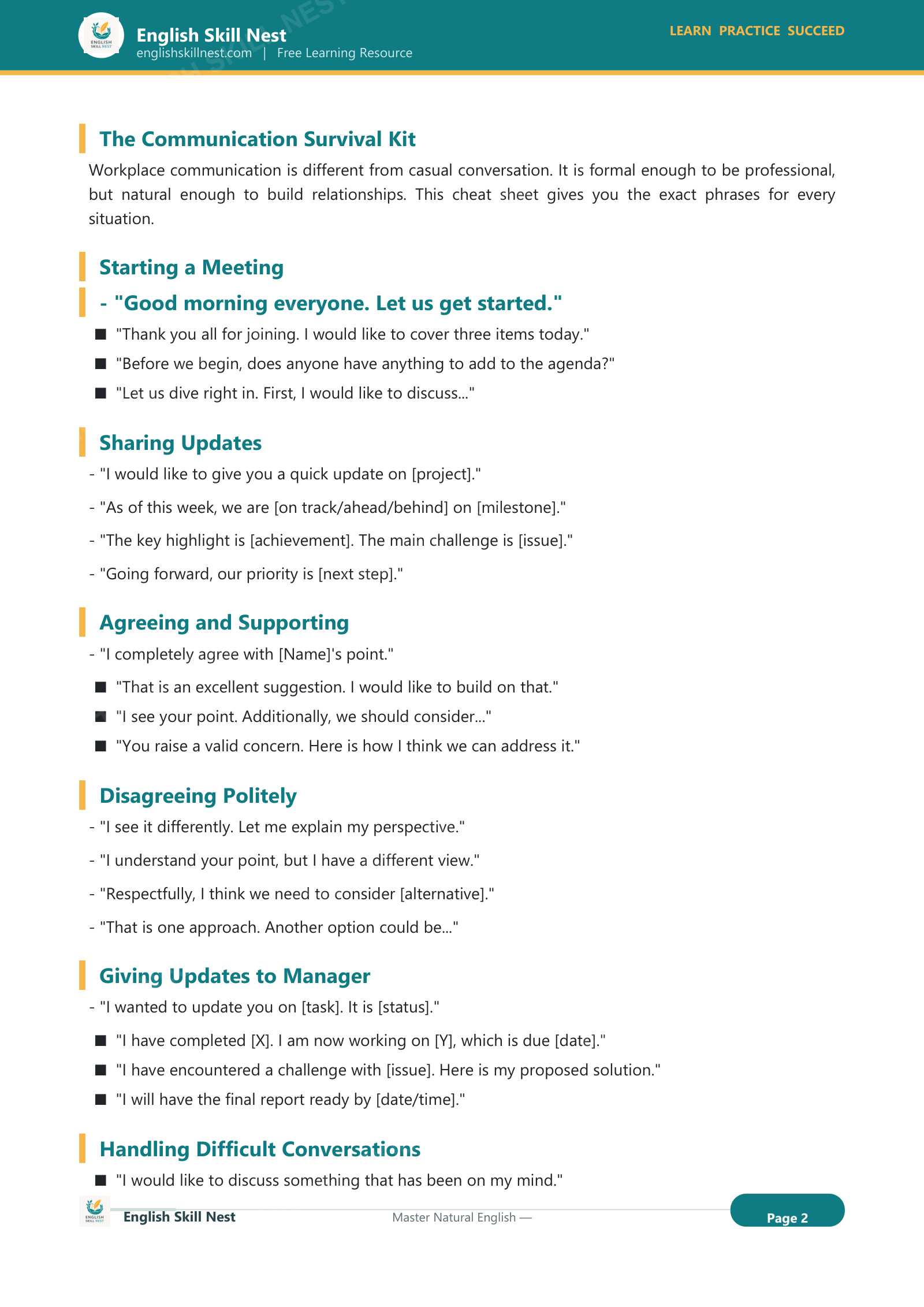 Workplace Communication Cheat Sheet - page 2 preview